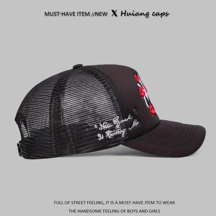 Topi baseball NY Bibir merah Embroidery Original topi truckerHat Cap Casual Distro Fashion Pria Wani