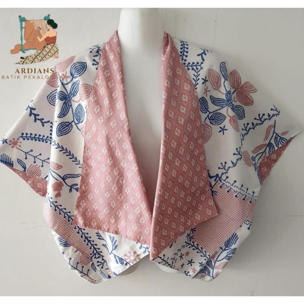 Termurah / Hot Sale Bolero Batik Wanita Lengan Pendek Motif Bordir Kombinasi Pink Biru Outer Batik M