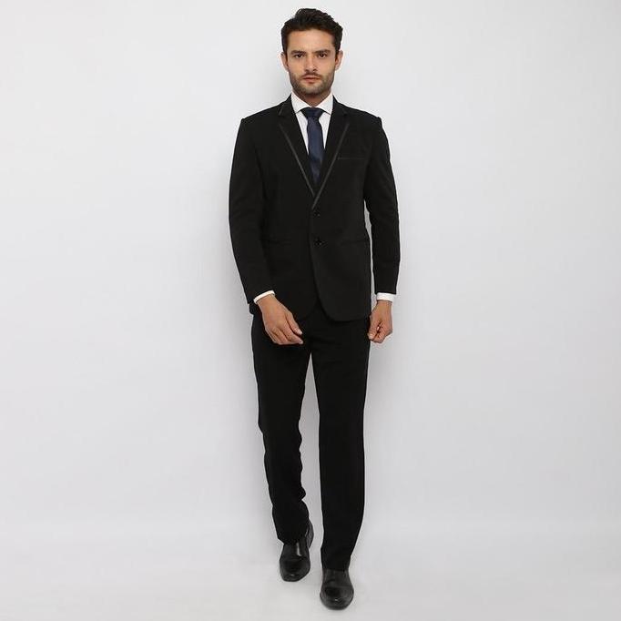 YUNG BANDUNG Jas Wisuda Blazer Pria Hitam List Pinggir Jas Formal Jas Pengantin Nikah Jas Kerja Mura