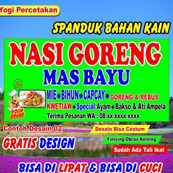 Ready  Spanduk Kain Nasi Goreng Costum Bebas Desain bisa Reques Tulisan apa saja, NASI GORENG