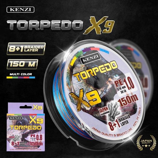 LINE SENAR PE KENZI TORPEDO X9 150 Meter Multicolor Premium Fishing Line