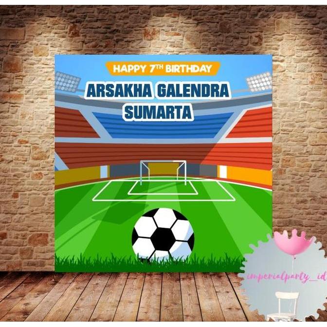 Ready  Custom Happy Birthday Backdrop Banner Spanduk Sepak Bola Football