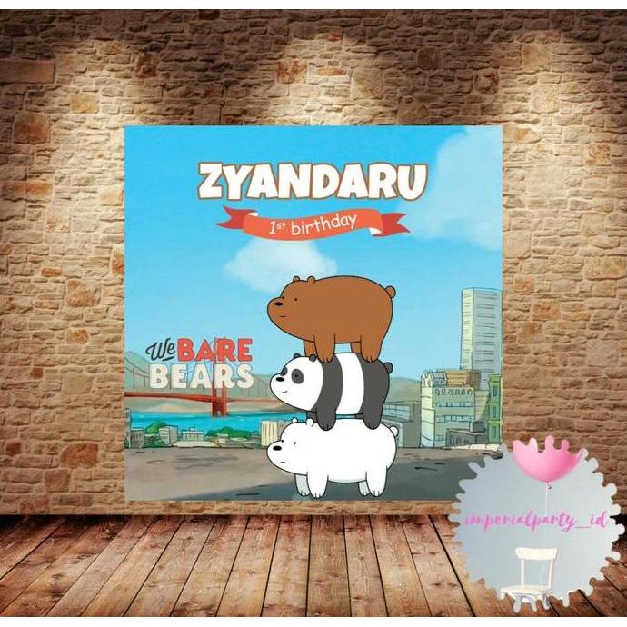 Ready !!! Custom Backdrop Banner Spanduk Happy Birthday We Bare Bears Beruang