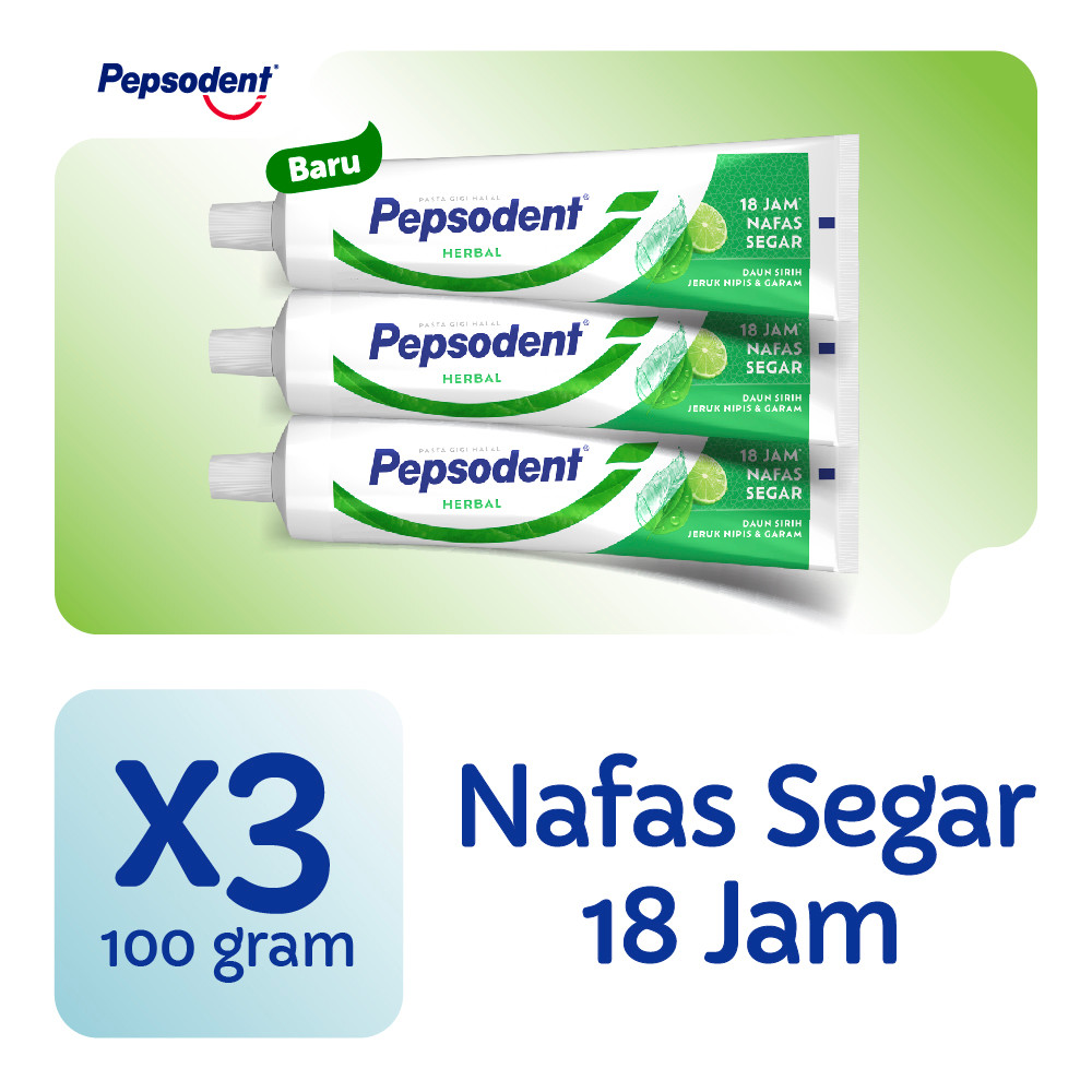 Pepsodent Pasta Gigi Herbal Mulut Adem, Nafas Segar 100G X 3