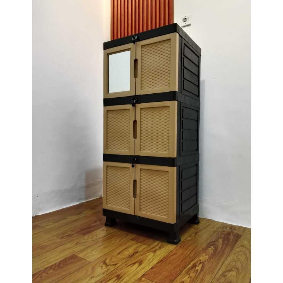 Sale Lemari Pakaian Plastik Mini Susun 3 Tabitha Aquos Gunplas Include Kaca Cermin & Kunci