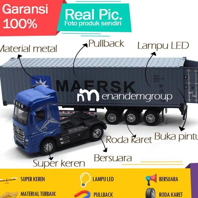 Diecast Miniatur Mainan Mobil Truk Kontainer Trailer Besi Led