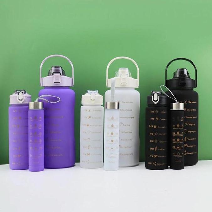 Lansungkirim- Botol Minum 1 Set Viral 2Liter + 900Ml + 350Ml (Include Stiker 2D 3D) Jm Hitam Plastik