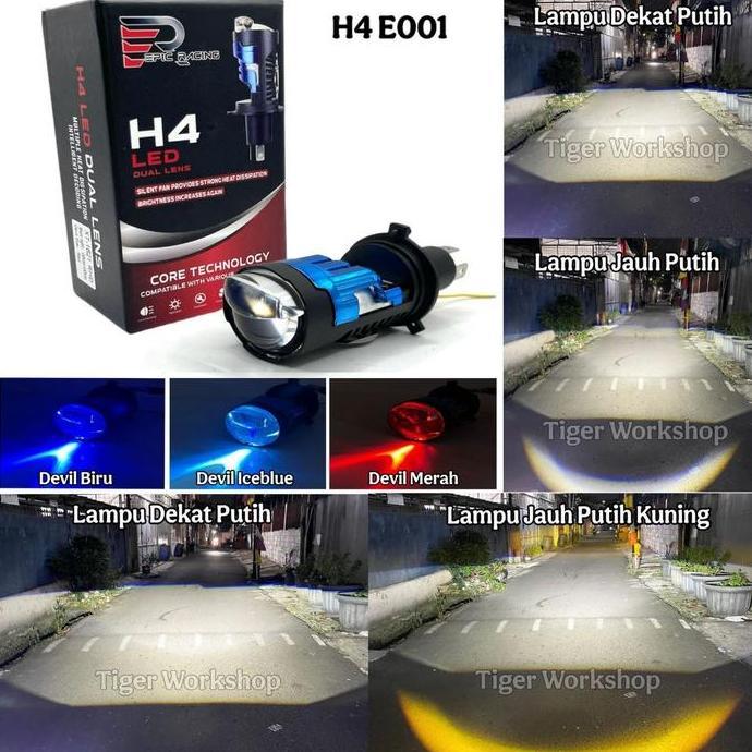 Epicracing E001 H4 Bluelens Lampu Utama Biled Cahaya Rhd / Flat Dengan Kipas Pendingin