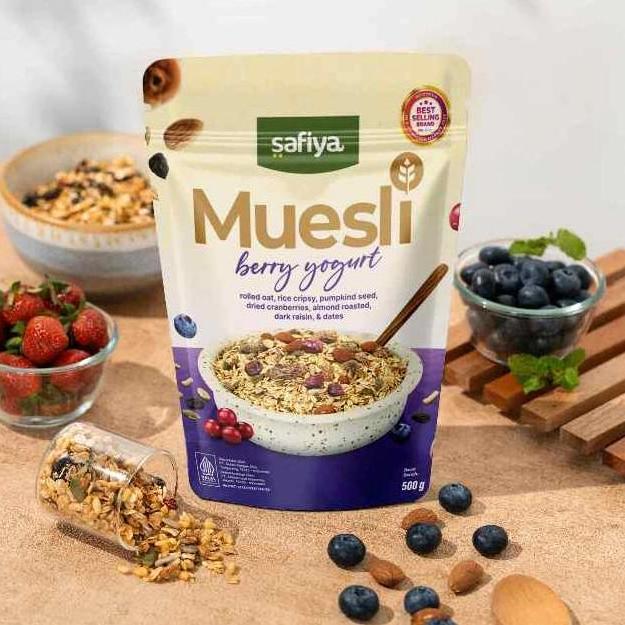Xfood- Muesli Berry Yogurt Safiya 500 Gram | Sereal Oat Muesli Food Oatmeal Cereal Halal
