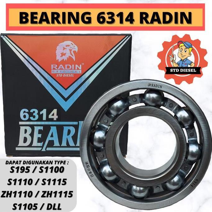 TERMURAH - BEARING MERK RADIN 6314 LAKER LAHER BELAKANG UNTUK S195 S1100 S1110 S1115 ZH1110 ZH1115 J
