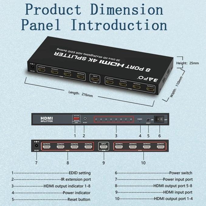 TERMURAH - HDMI Splitter/Splitter HDMI 8 Port 4K Bafo BF-132/BF-136