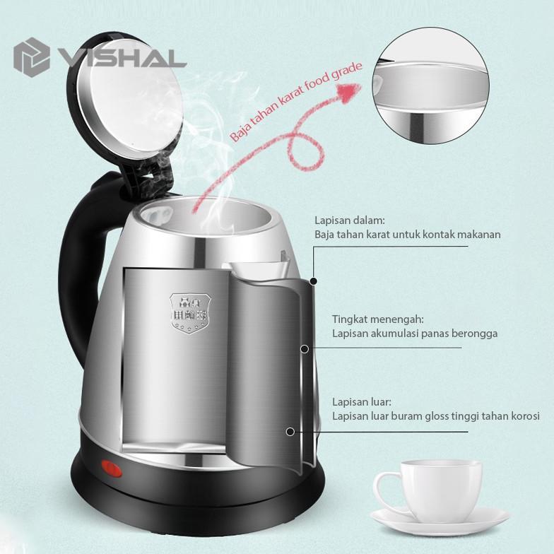 cuci gudang vishal teko listrik  pemanas air /kettle electric stainless pembuat kopi teh vs-1801