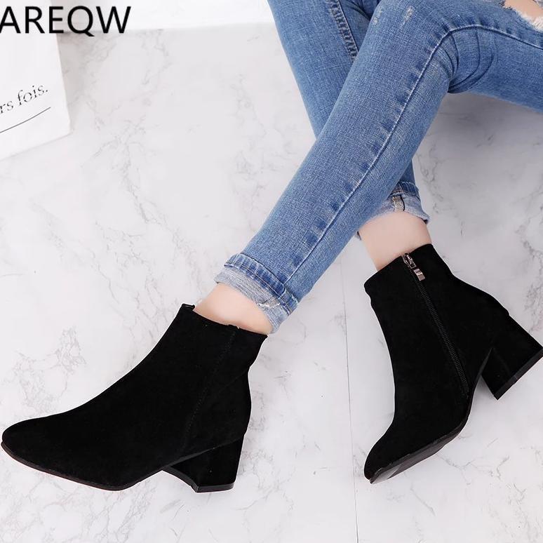 original sepatu boots wanita hak tebal sepatu boots kerja wanita hak tinggi  sepatu boots kulit wani
