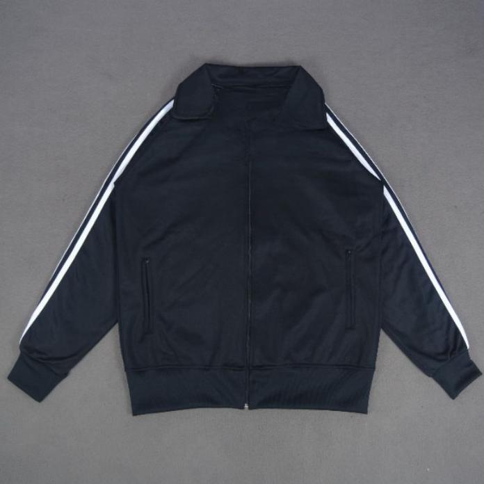 terbaru jaket tracktop casual pria wanita black strip - jaket tracktop polos