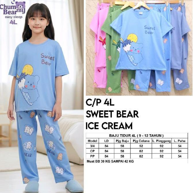 SALE - CHUMMYBEAR ANAK 4L BAJU TIDUR SWEET BEAR ICE CREAM CELANA PRINT. 3/4 CP PP BB 30 SAMPAI 40 KG