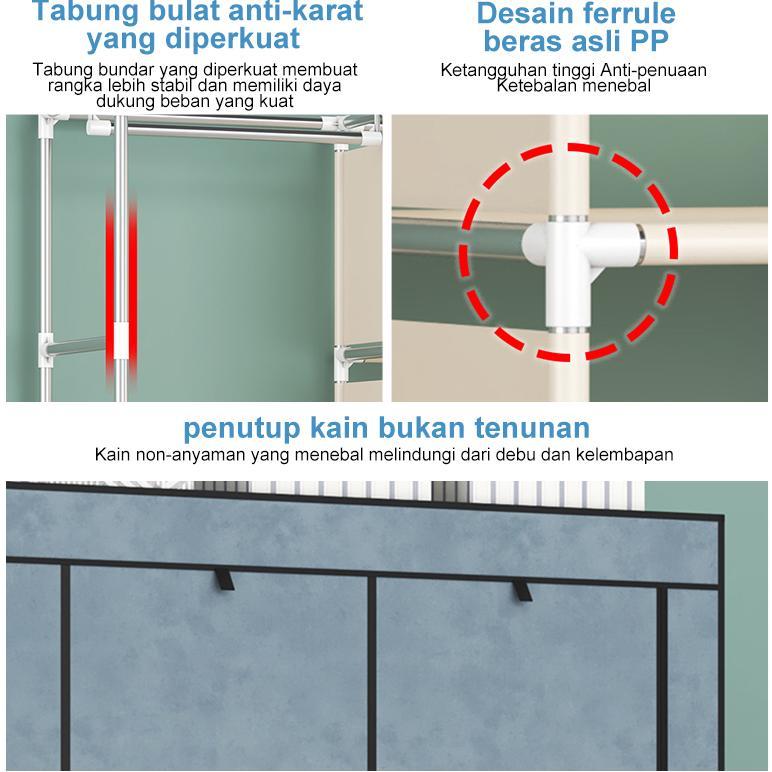 READY STOCK Lemari Baju Multifungsi Dan Penutup Debu Lemari Pakaian Kain Portable Lemari Pakaian 3 S
