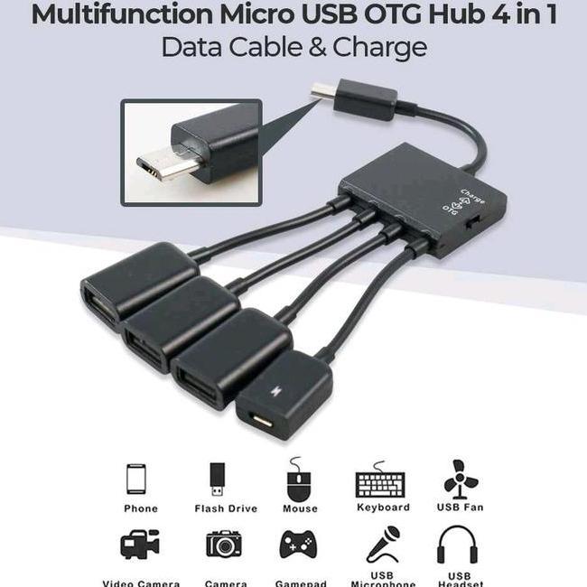 Kabel Otg Micro Usb Otg Hub 4 In 1 Data Cable Charge Multifunction