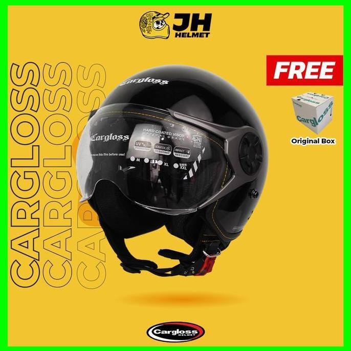 Helm Cargloss YRM Hitam Glossy (Half Face/Helm Retro/Classic/Klasik)