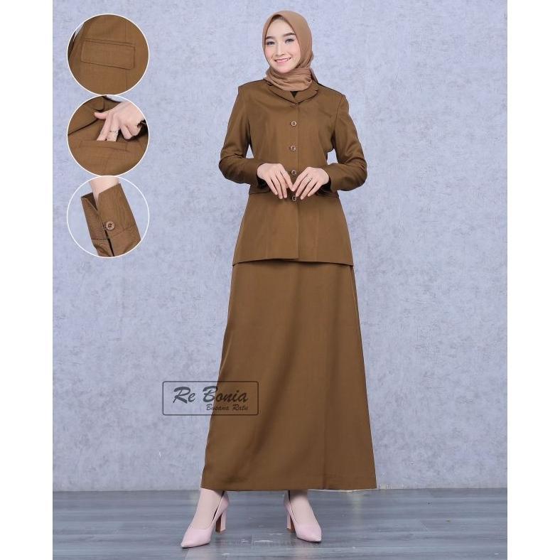 Termurah / Hot Sale Blazer Rebonia Seragam Pns Pemda Tua Kheki Tua Baju Pns Setelan Pns Wanita Setel