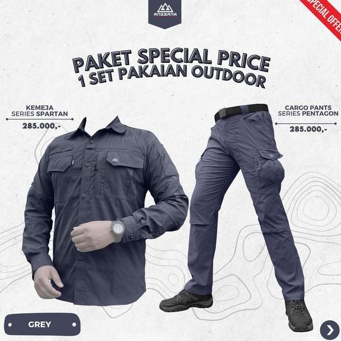 TERBARU - Paket Setelan Kemeja & Celana Angsana Elastis Quickdry Tactical Performa Panjang Pria