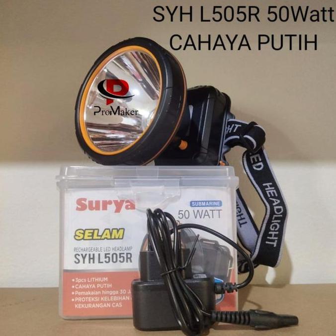 TERBARU - Senter Kepala LED Surya 50 Watt SYH L505R Water Resistant Cahaya Putih