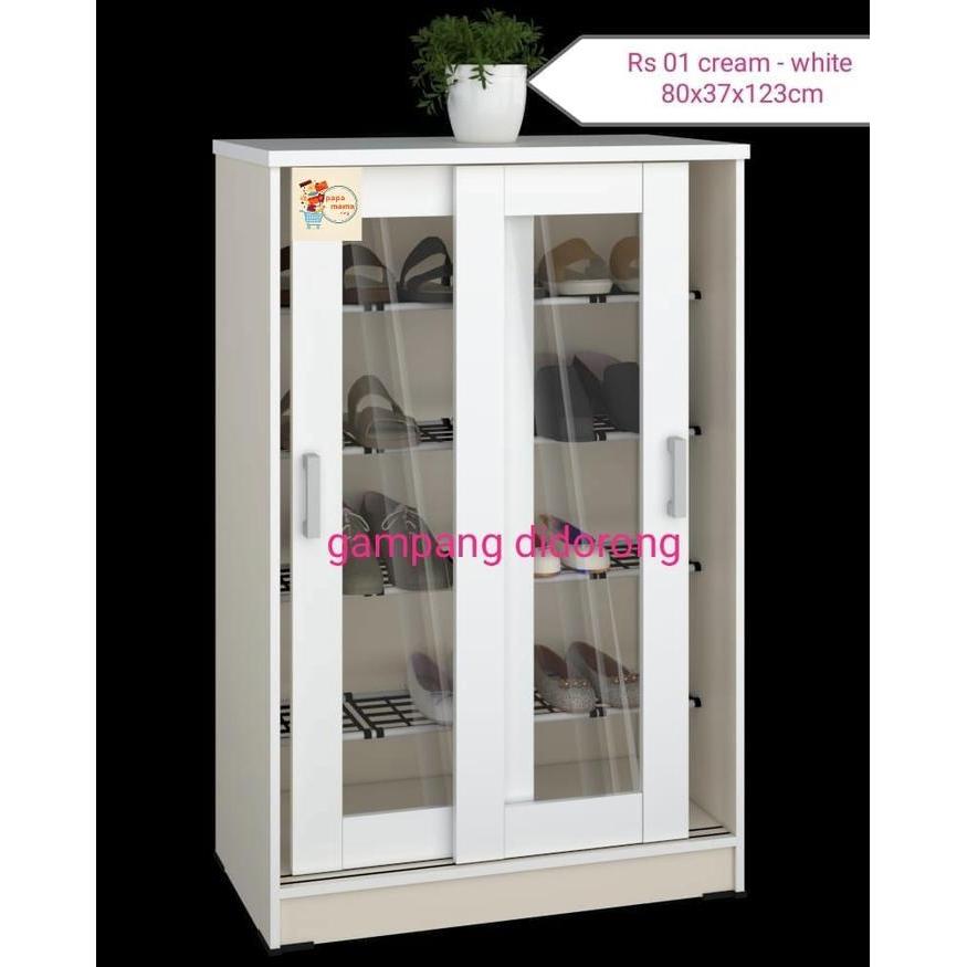 LemarI Sepatu Pintu Sliding Kaca Tinggi 123cm - Rak Sepatu 4 Tier SR01