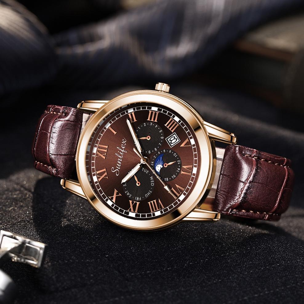 EXCLUSIVE Sunlifex Jam Tangan Pria 7003 Kalender Kuarsa Santai Bisnis Tali Kulit Jam Tangan Cowok