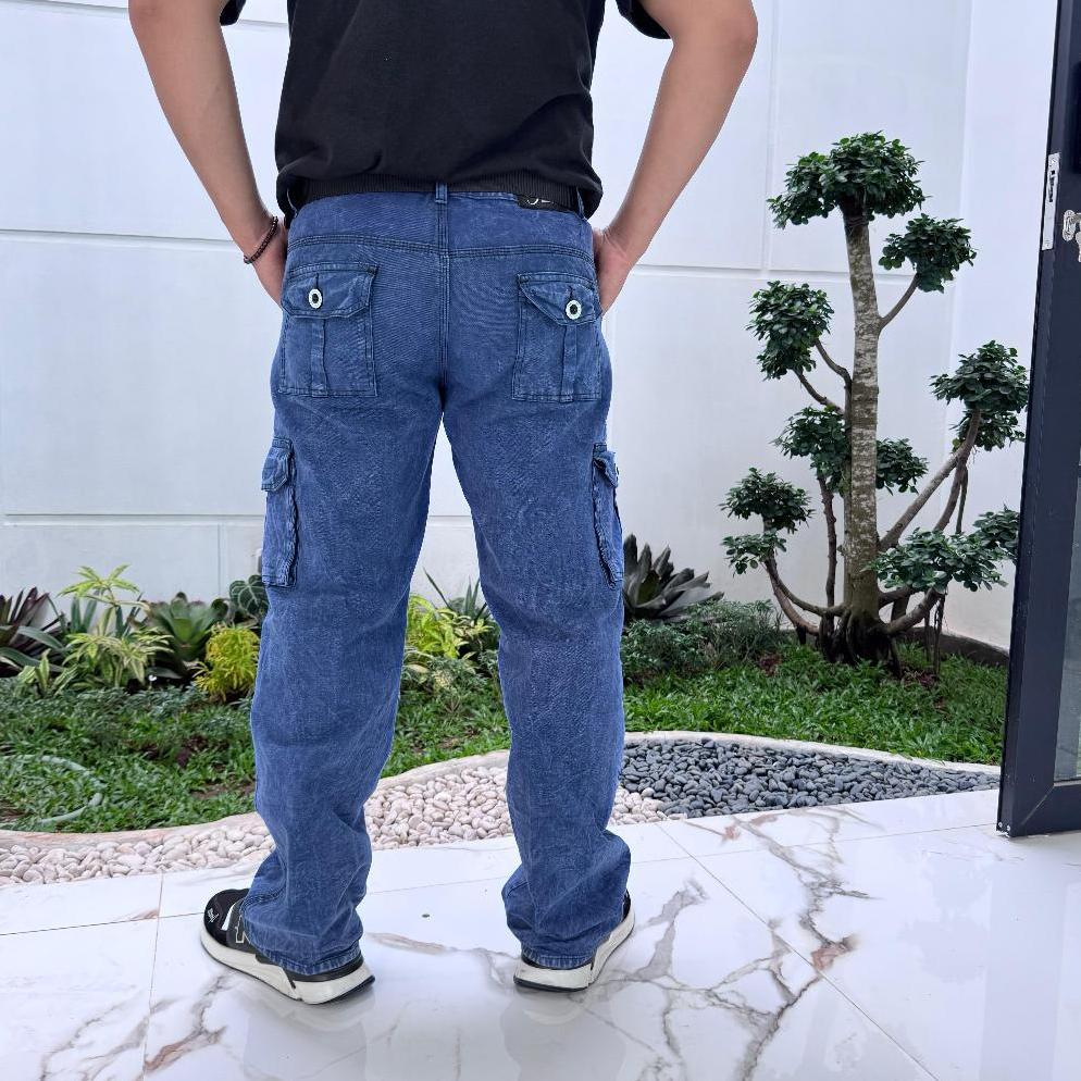 TERBARU Celana Cargo Jeans Panjang Pria Reguler Standar Loose Fit Cargo Gombrong Jeans Pria