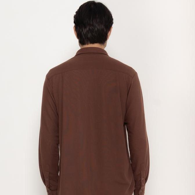 Erigo Polo Shirt Full Button Long Sleeve Berthold Brown - Kemeja Kerah Lengan Panjang Polos Unisex