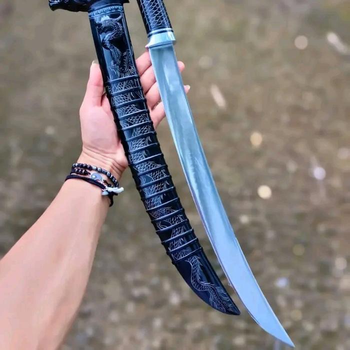 Golok Naga Persia Fulltanduk Ukir, Bokhler K110 40cm