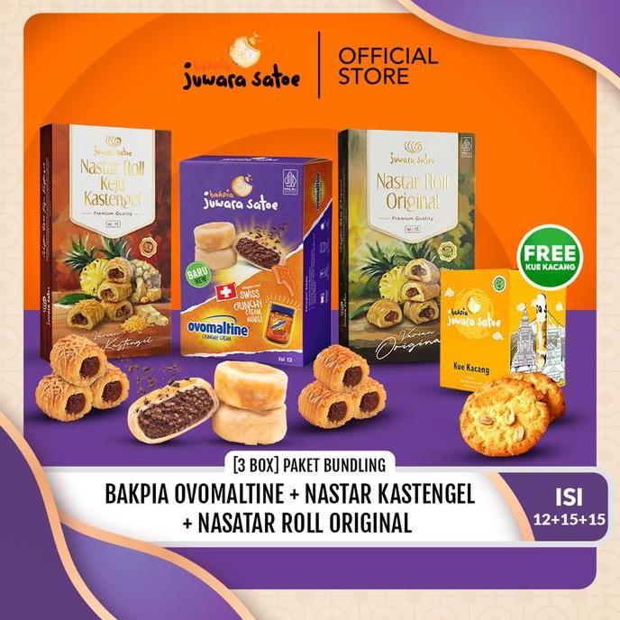 JUWARA SATOE [ 3 BOX ] PAKET [ BAKPIA BASAH OVO, NASTAR KASTANGEL, NASTAR ORIGINAL ] 15s  FREE KUE K