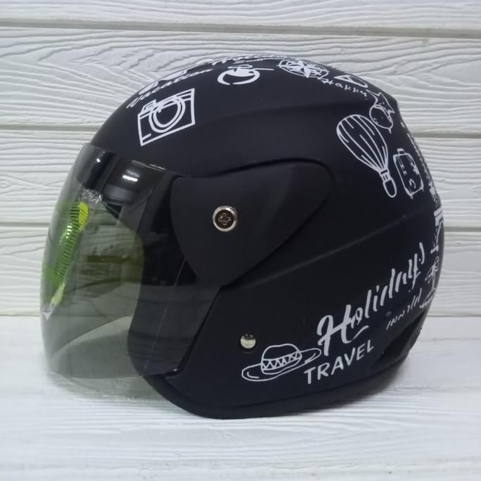 Helm Evo Nuvo SNI Dewasa Motif Traveling Hitam doff