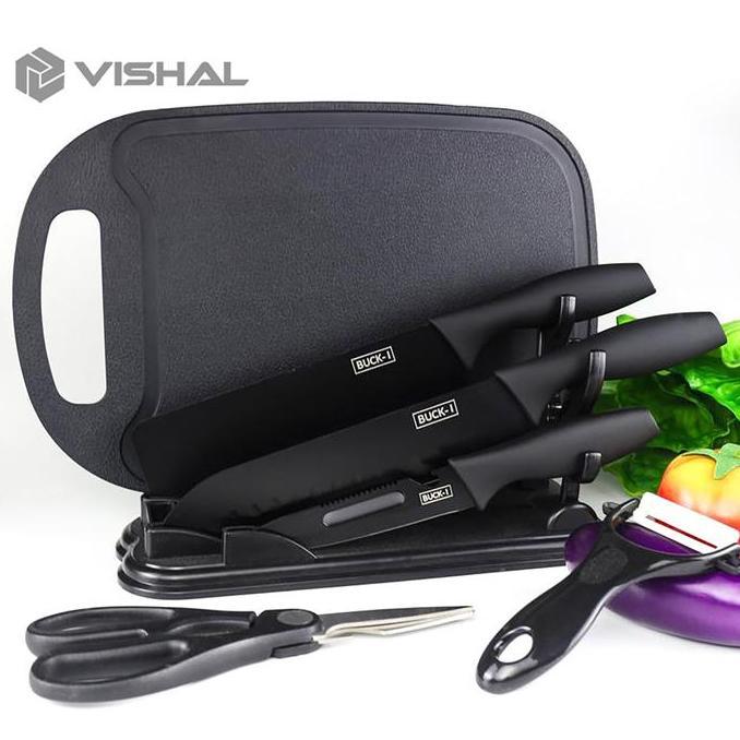 VISHAL SET 7 IN 1 KITCHEN KNIFE SET/ Dapur Set Talenan Premium Poenscae Keramik