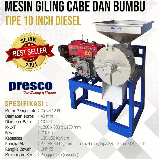 PRESCO Mesin Giling Cabe dan Bumbu Type 10 Inci kapasitas 150 kg/jam