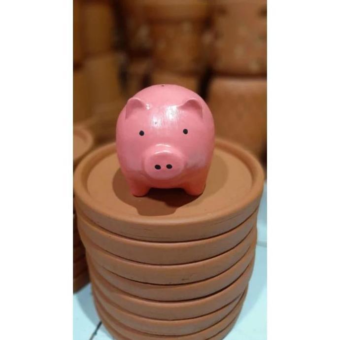 Celengan Unik Lucu Bentuk Babi Bahan Keramik Kerajinan Tanah Liat Ukuran Mini 16 x 11 x 7 Cm