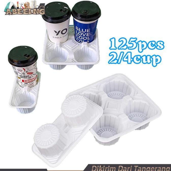 BRAVECOU 125pcs Drink Tray Take Away 2 Cup / 4 Cup Cup Tray Holder Tatakan Minuman Plastik