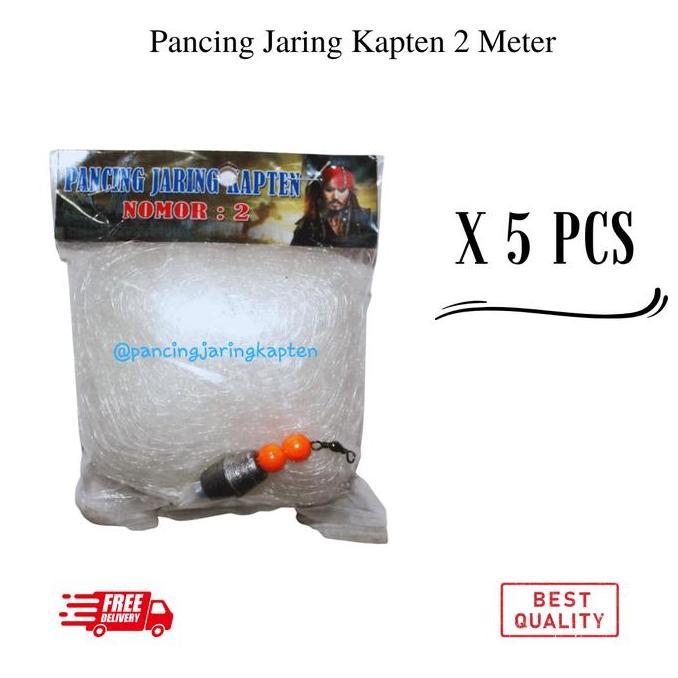 5 Pcs Pancing Jaring Kapten 2 Meter Bom Net Ikan Nila Tanpa Umpan Siap Pakai