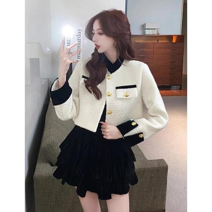 BRAVECOU 5852 white Blazer Wanita Putih dan Hitam Gaya Korea untuk Kantor Ukuran Besar Jaket Formal 