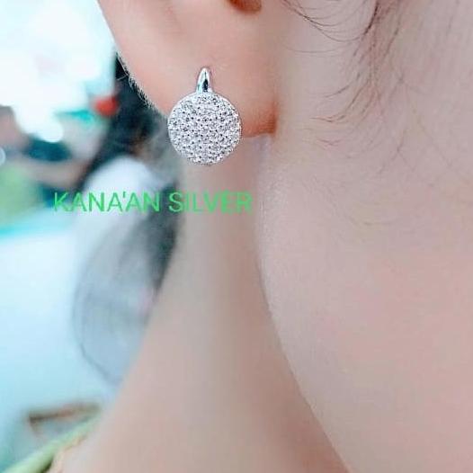 Anting Jepit Bulat Fashion /Perak Asli 925 Lapis Emas Putih