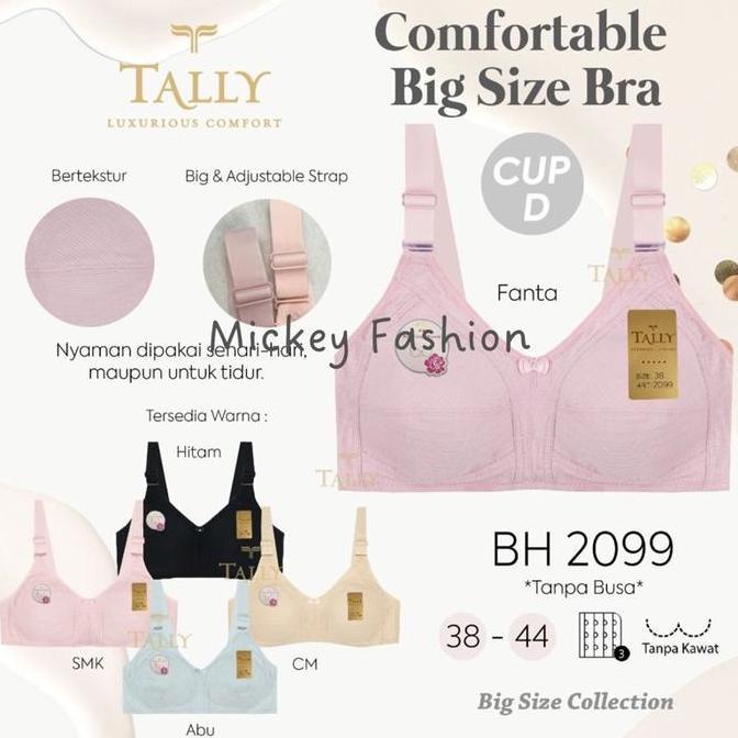 2pcs Bra Tally 2099 Kait 3 Tanpa Kawat Tanpa Busa Cup D-E Jumbo