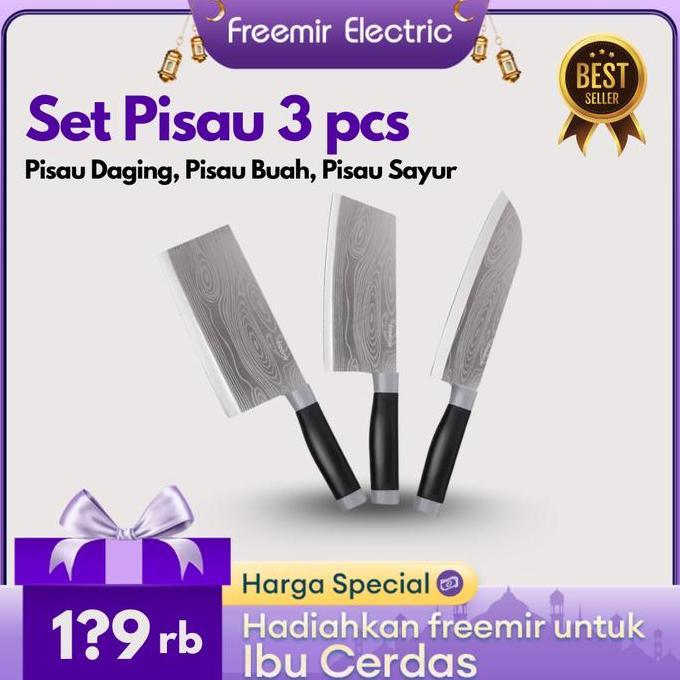 freemir Set Pisau 3 Pcs Daging Tajam Set Pisau Dapur Anti Lengket