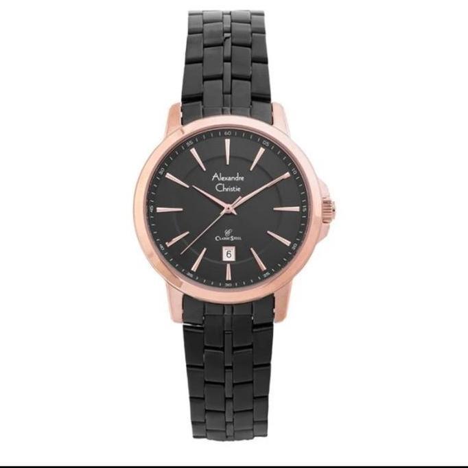 ALEXANDRE CHRISTIE AC8655 AC 8655 JAM TANGAN WANITA BLACK ROSEGOLD