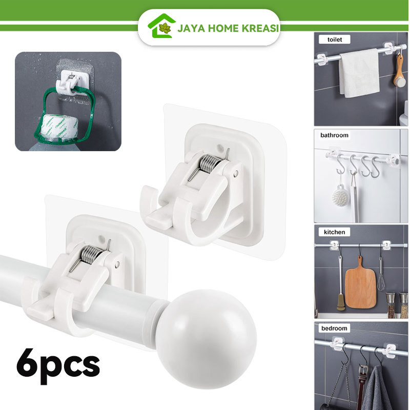 Bracket tiang gorden fleksibel, gorden kolong dapur, gantungan tiang gorden, hook tempel, bracket ti