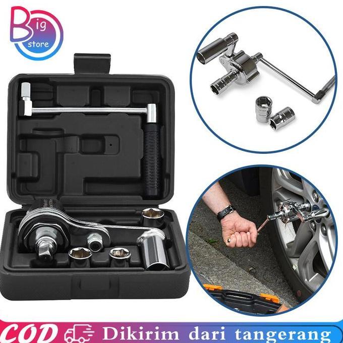 FKINAPE 5pcs/Set Kunci Impact Roda Mobil Manual Kunci Roda Putar 1:16 Wrench Lug Nut Remover Multipl