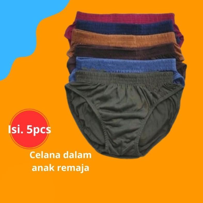 Termurah  5 Pcs Celana Dalam Anak Remaja Sd/Smp Motif Polos Cd Anak Tanggung Laki-Laki Usia 7 Sampai
