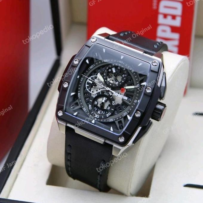 EXPEDITION E6815 E 6815 JAM PRIA ORIGINAL LEATHER STRAP SILVER BLACK