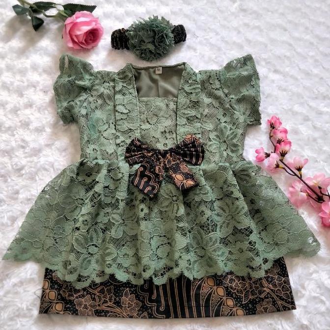 Ebijwaro- Kebaya Bayi / Kebaya Anak Modern / Setelan Kebaya Anak Hijau Sage