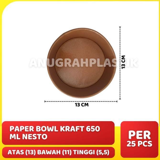 Ebyokurwa- Paper Bowl Kraft 650 Ml Nesto / Paper Bowl Coklat 650 Ml Per Slop