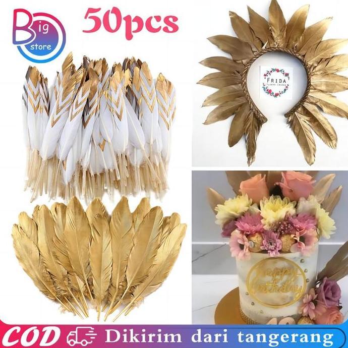 DISSORDE Isi 50pcs Bulu Angsa Besar Gold Bulu Angsa Panjang Bulu Angsa Asli Bulu Ayam Panjang Bulu B