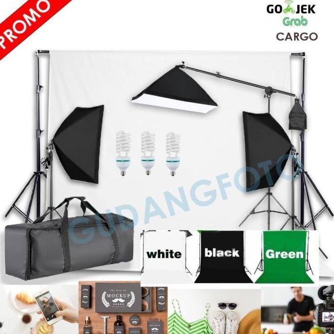 Paket Perlengkapan Studio Lighting Lampu Foto Video Background Foto